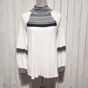 Free People S White Thermal Tunic Top Snow Day Boho Retro Cottage Grunge Black